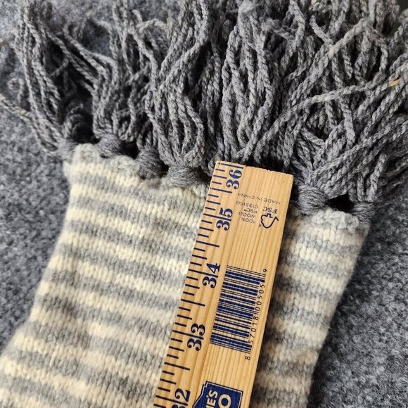 Fisherman out of Ireland Striped Scarf Donegal Cream Knit Fringe Pure New Wool - Picture 10 of 12